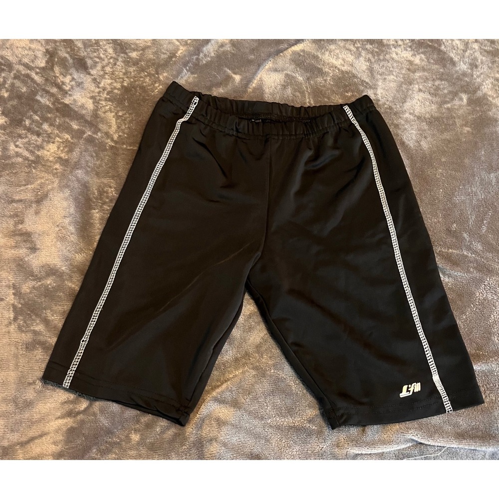 Lfit Black Athletic Biker Shorts White Contrast Stitching Compression Gym Small